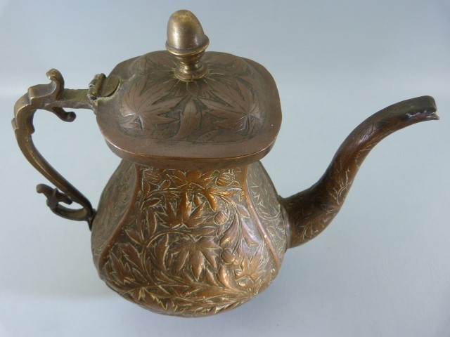Brass and copper Teapot - possibly oriental with Acanthus leaf decoration - Image 8 of 11