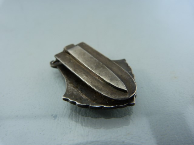 Small continental hallmarked silver box, mustard spoon and a small brooch/money clip - Image 7 of 7