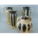 Collection of four pieces of Studio Pottery - All with crackled gold glaze set with black panels.