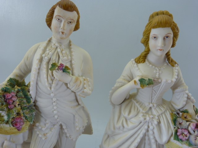 Parian figures - Lady and a Man both carrying flowers - unmarked. - Image 3 of 8