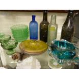 Art Deco and Antique glassware - Green Art Deco dessert set and various antique glass bottles