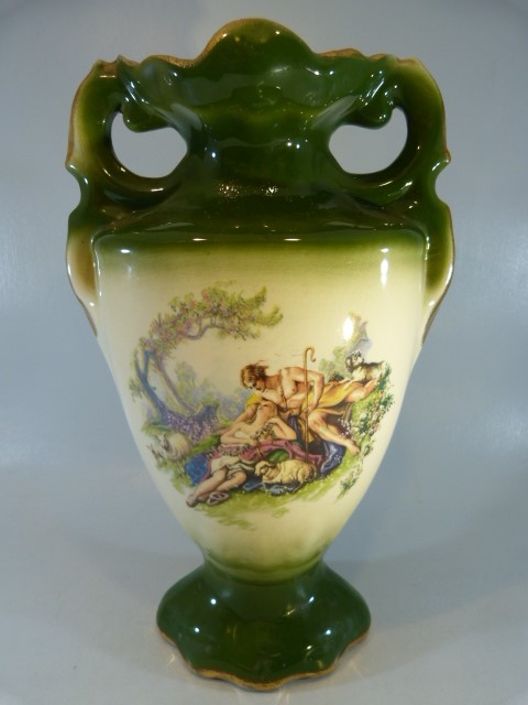 Verde ground oriental style English vase - missing cover, French style green ground vase and a - Image 2 of 9