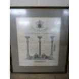 Framed masonic certificate