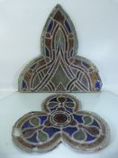 Two antique shaped stained glass windows - A/F