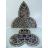 Two antique shaped stained glass windows - A/F