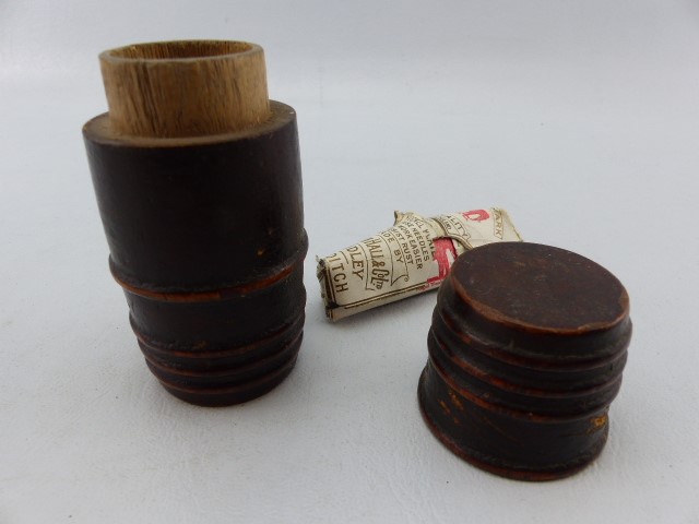 Early 20th Century Treen needle holder in the form of a barrel