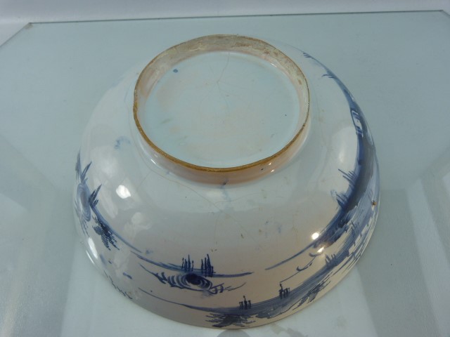 George III Delft bowl - in blue and white. Small hairline to inner bowl and nibbles to base - Image 9 of 11