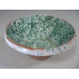 Italian Faience bread Pancheon decorated in green and white glaze to inside. Early 20th century