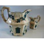 Staffordshire Early 19th Century -Monochrome Early pitchers / jugs in the form of cottages . the