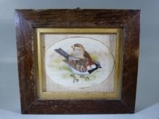 Victorian oil on Ivory of two English birds. Signed L Hughes? Mounted in an oak frame