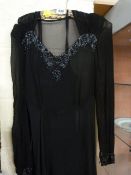 Vintage C.1920/30's crepe sheer evening wear gown with jet and Haematite beading in a floral design