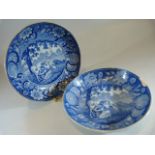 Pearlware - pair of blue and white transfer tea bowls. c.1850's Central panel depicting milkmaid