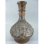 Indonesian style vase of ovoid form - Highly set with dragons and men and inset with Turquoise