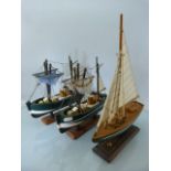 Model Pond Yachts - A Pair of mounted Boats 'Breeze' and one other