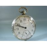 Good Waltham Silverplated pocket watch. Enamelled dial with Subsidiary face