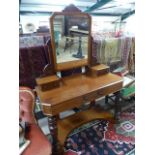 Mahogany dressing table with solid base and single drawer. Mirror over.