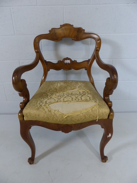 Continental possibly Danish armchair on scroll feet with seat in need of restoration