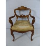 Continental possibly Danish armchair on scroll feet with seat in need of restoration