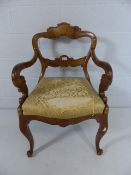 Continental possibly Danish armchair on scroll feet with seat in need of restoration