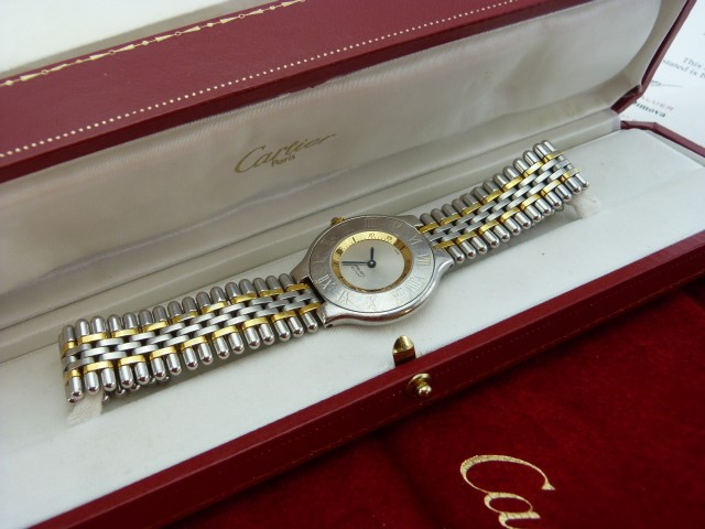 MUST DE CARTIER - Steel and Gold Cartier watch with original box and all paperwork appearing to be - Image 6 of 6