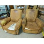 Pair of leather french club chairs in need of restoration