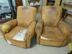 Pair of leather french club chairs in need of restoration