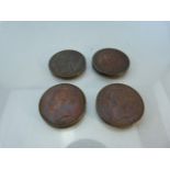 George III 1806 penny, Three Victorian Penny 1844 (2) and 1857 (1).