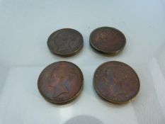 George III 1806 penny, Three Victorian Penny 1844 (2) and 1857 (1).