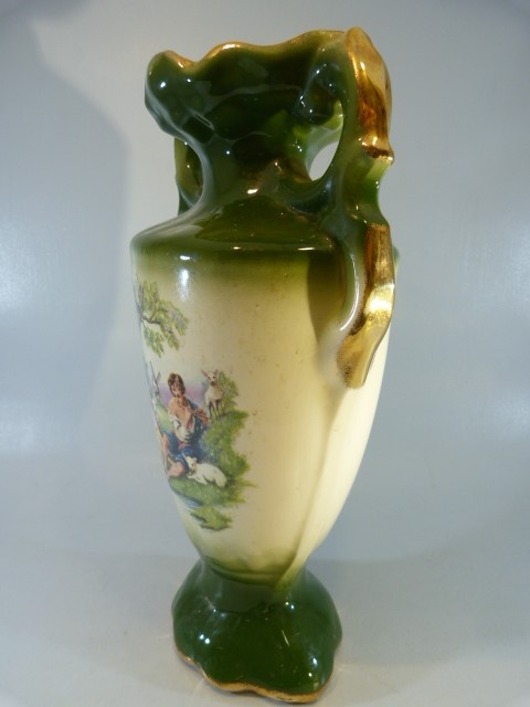 Verde ground oriental style English vase - missing cover, French style green ground vase and a - Image 3 of 9