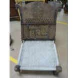Folding caravan/camel chair from Rajistan Indian with cord seat and rustic repairs (broken foot