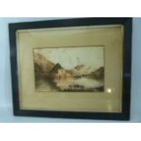 19th Century watercolour of Highland cattle amongst a lake with Hills in the Background. Unsigned.