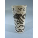 Oriental Bone carved scrimshaw type tube