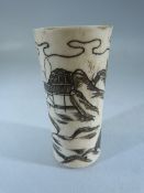 Oriental Bone carved scrimshaw type tube