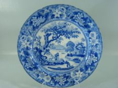 Pearlware Blue and white plate 'oriental fisherman'. C.1820