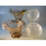 Stevens and Williams glassware - pair of Late 19th Century clear ribbed glass posie vases Rd