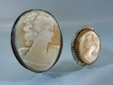 Two good Antique cameo brooches - both with backs A/F. One mother of pearl and the other Shell.