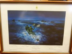 Royal Marine 'Cockleshell Heroes' signed prints by Bills Spars who participated in the Raid, Along