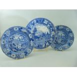 Lord Bryons House Pearlware Blue and white plate along with a pair of matching Pearlware plates -