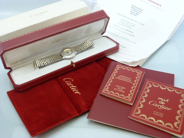 MUST DE CARTIER - Steel and Gold Cartier watch with original box and all paperwork appearing to be - Image 4 of 6