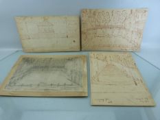 Four hand drawn sketches each signedd L S Lowry. There are notes to the reverse. (These items have