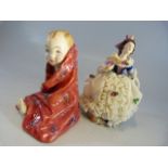 20th Century Dresden figure of a girl in Crinoline dress and a Royal Doulton figure of 'This