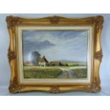 J Sharp - Oil on board of a farming landscape Signed lower left