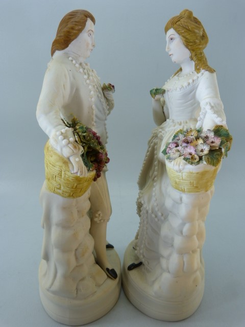 Parian figures - Lady and a Man both carrying flowers - unmarked. - Image 6 of 8