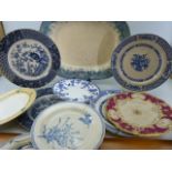 Collection of Antique plates to include a set of Three Wedgwood 19th Century blue and White