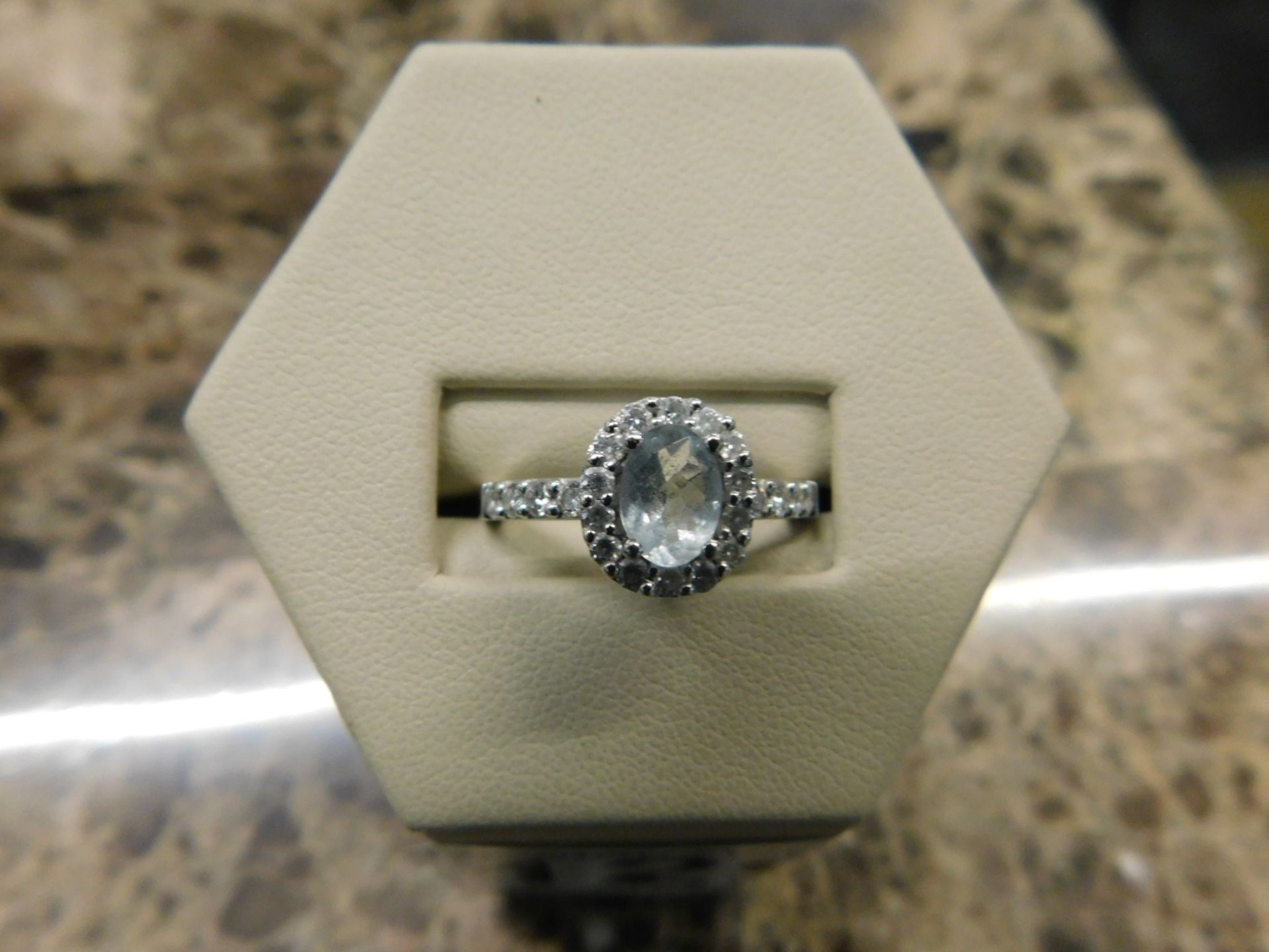 1 AQUAMARINE AND DIAMOND 18K WHITE GOLD RING RRP £1199