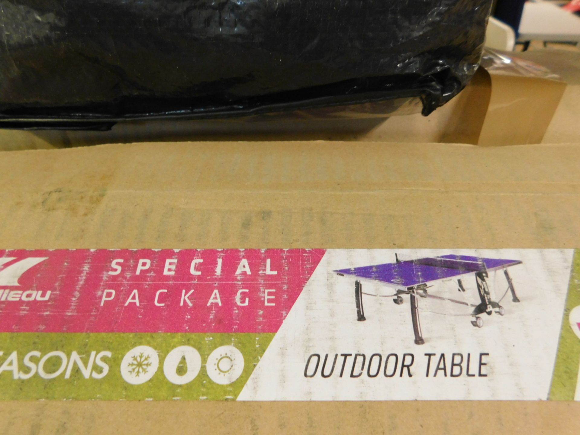 1 BOXED CORNILLEAU ALL SEASONS OUTDOOR TABLE TENNIS TABLE WITH 2 BATS & COVER RRP £499