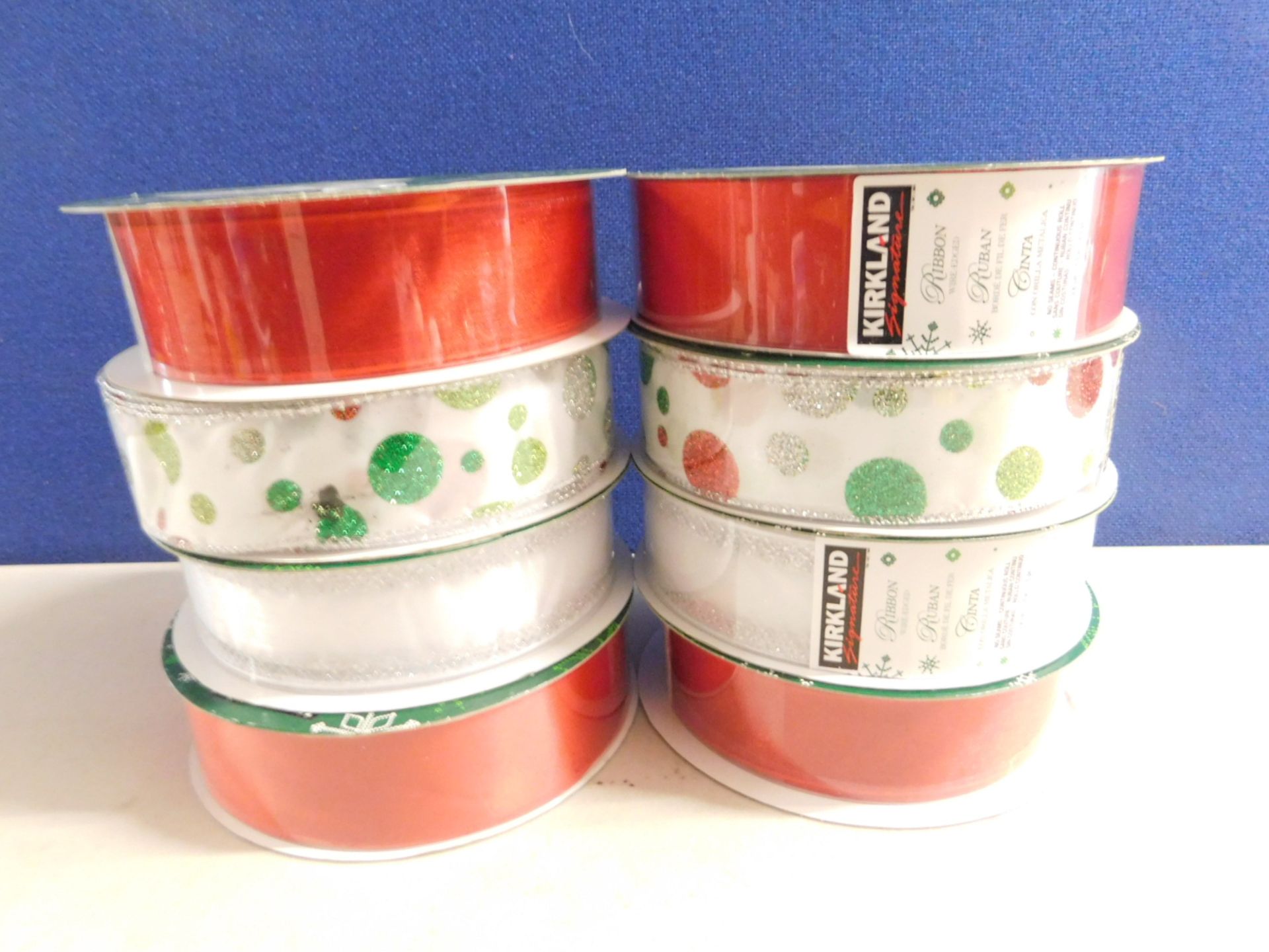 8 BRAND NEW ROLLS OF KIRKLAND WIRE EDGED ASSORTED RIBBONS RRP £11.99 EACH