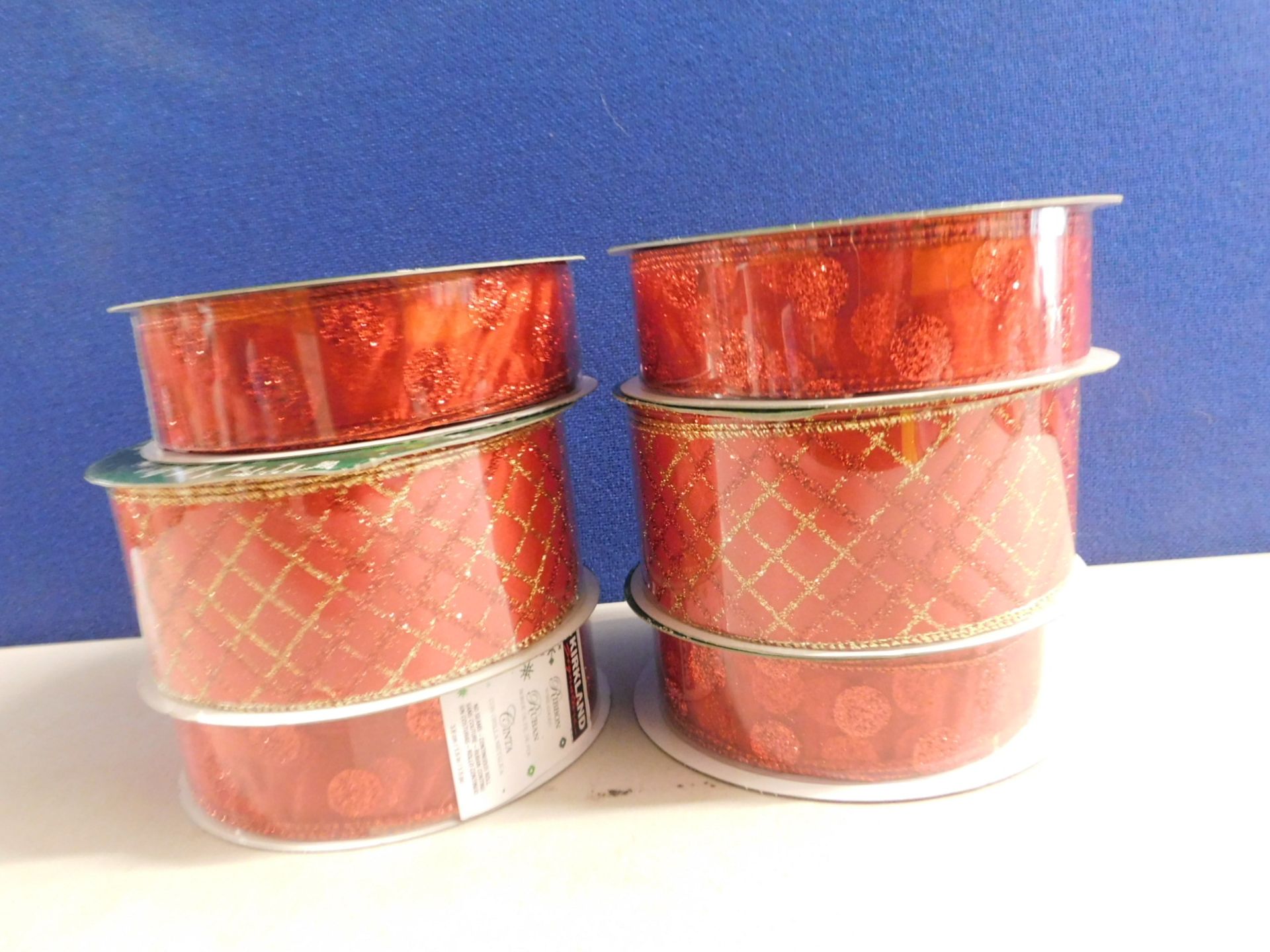 6 BRAND NEW ROLLS OF KIRKLAND WIRE EDGED ASSORTED RIBBONS RRP £11.99 EACH