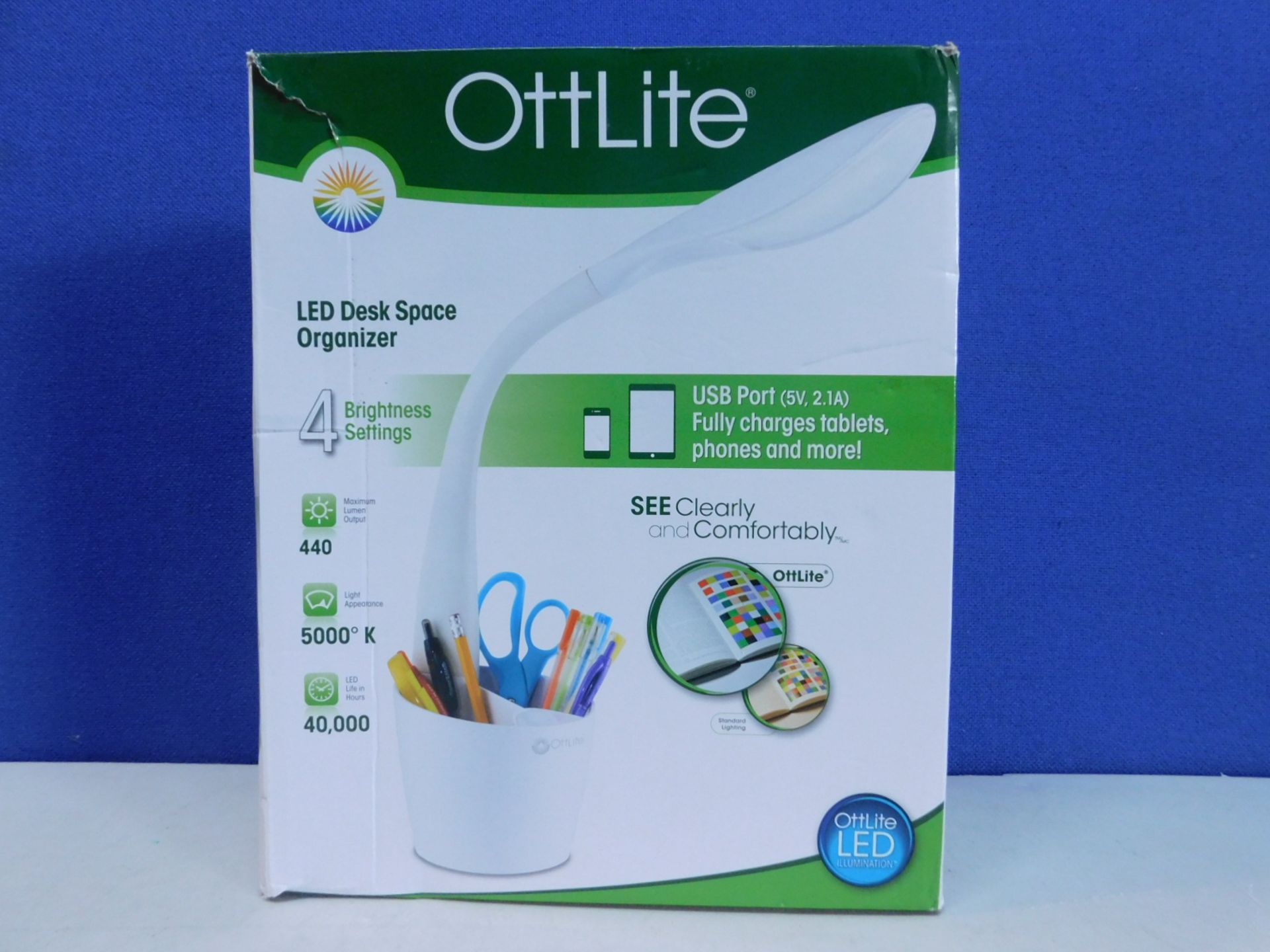 1 BOXED OTTLITE LED DESK SPACE ORGANIZER LAMP RRP £49.99