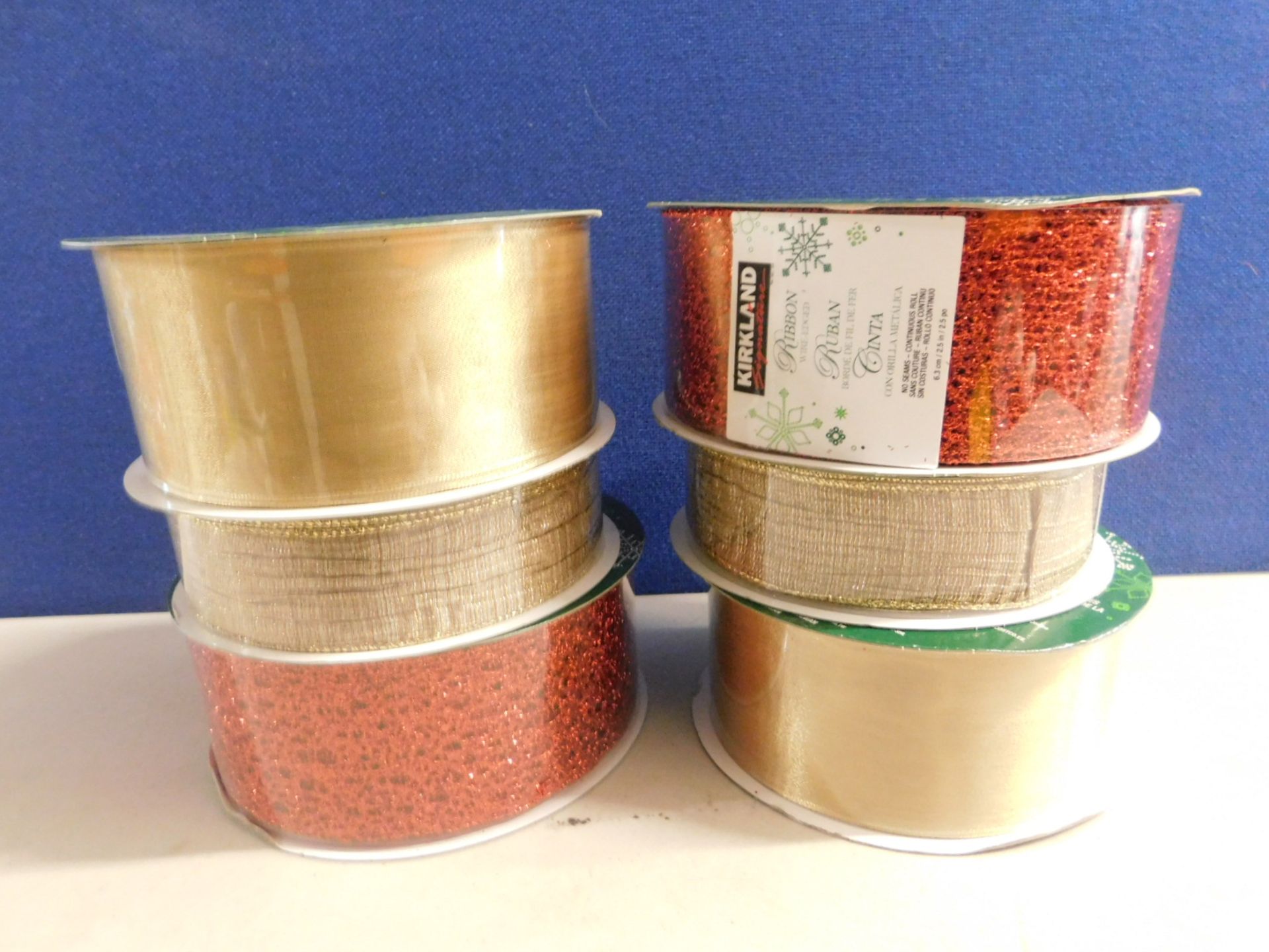 6 BRAND NEW ROLLS OF KIRKLAND WIRE EDGED ASSORTED RIBBONS RRP £11.99 EACH